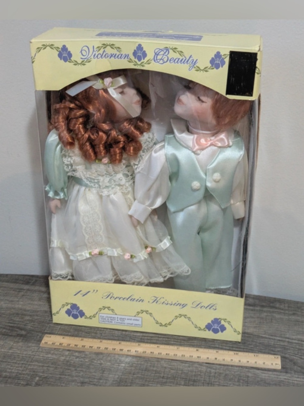 NIB-Kissing Victorian Beauty Porcelain Pale Yellow & Lavender collectible
